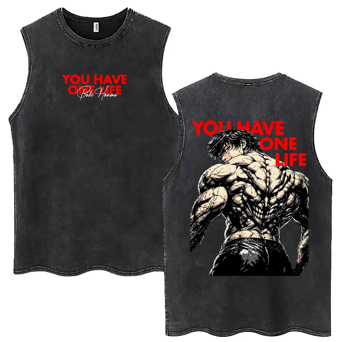 Anime Baki Jack Hanma Vintage Washed Tank Tops Men Cartoon Manga Retro T Shirt Male Fashion High Quality Sleeveless Vest T-shirt