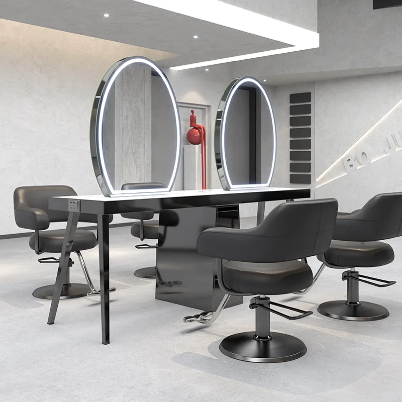 with table integrated hair cutting mirror hair salon studio makeup mirror Barber shop perm and dye mirror table hair salon