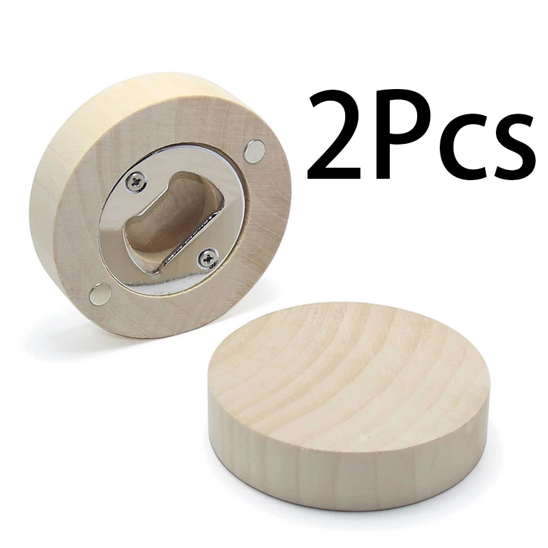 

2Pcs Wholesale Wooden Round Coaster Beer Bottle Opener Fridge Magnet Opener For Souvenir