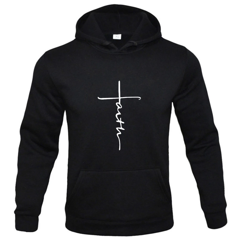 

"Faith" Men's Casual Sports Hooded Crew Neck Oversized Fashion Letter Print Sweatshirt Fleece Hoodie Men's Clothing Fashion