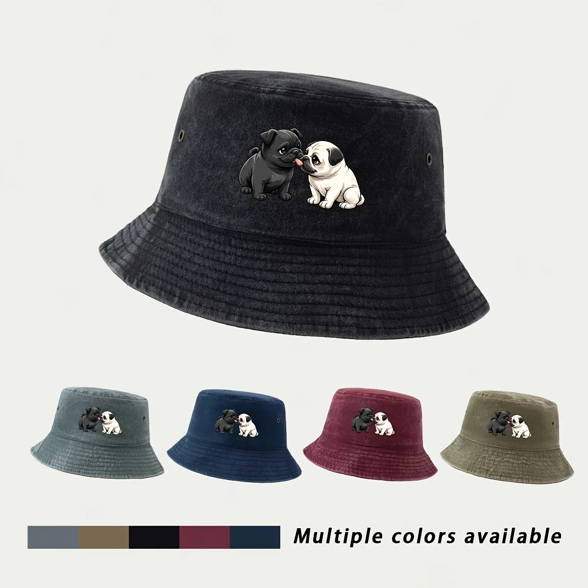 Fisherman Hat with Printed Pug Design, Casual Cap Easy to Clean Comfortable Breathable Trucker Hat for Walking, Gatherings, Outd