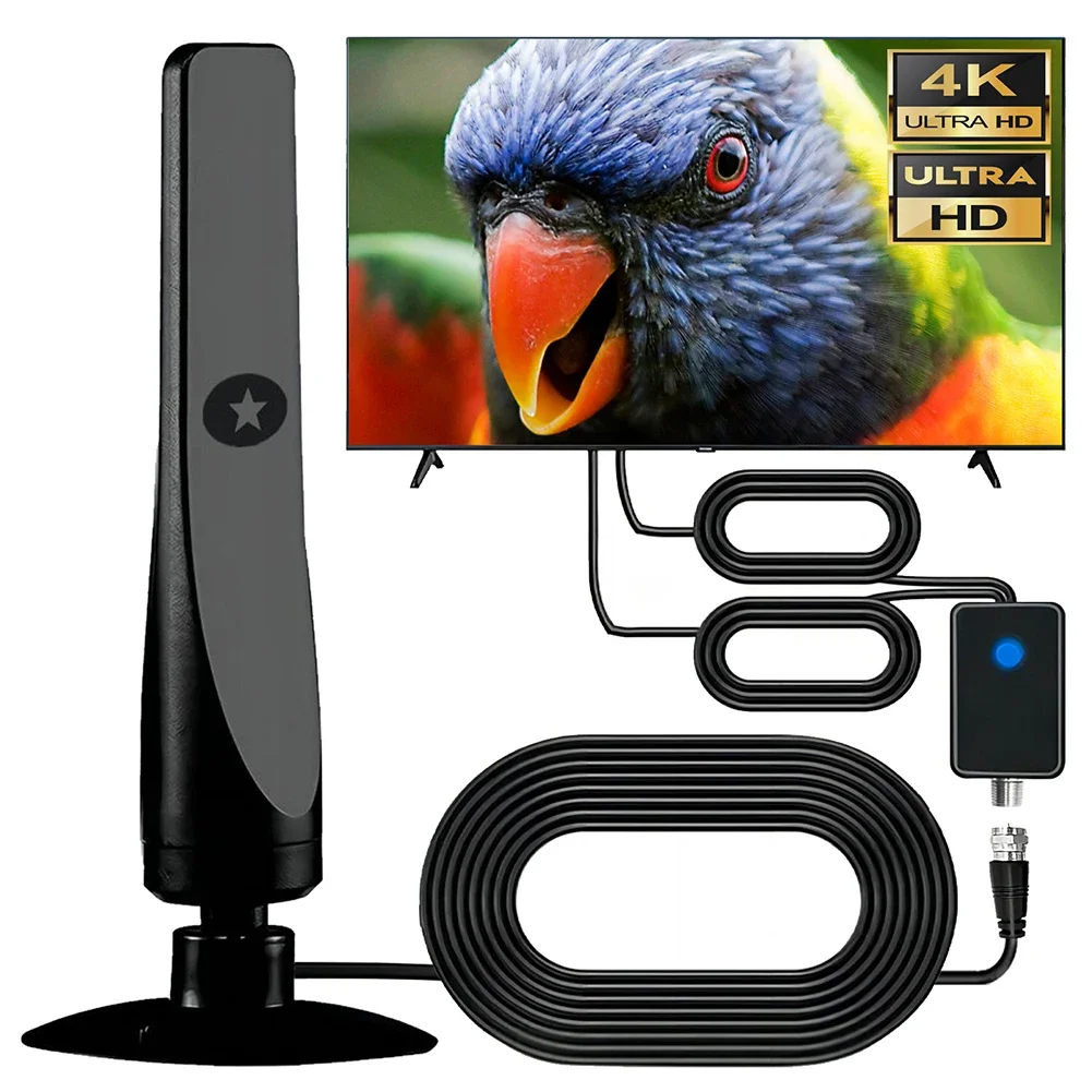 Antenne TV numérique Support 4K 1080P antenne TV à ventouse portée de 50 Miles aérienne à Gain élevé 25DBI Plug Play pour télévision numérique intelligente