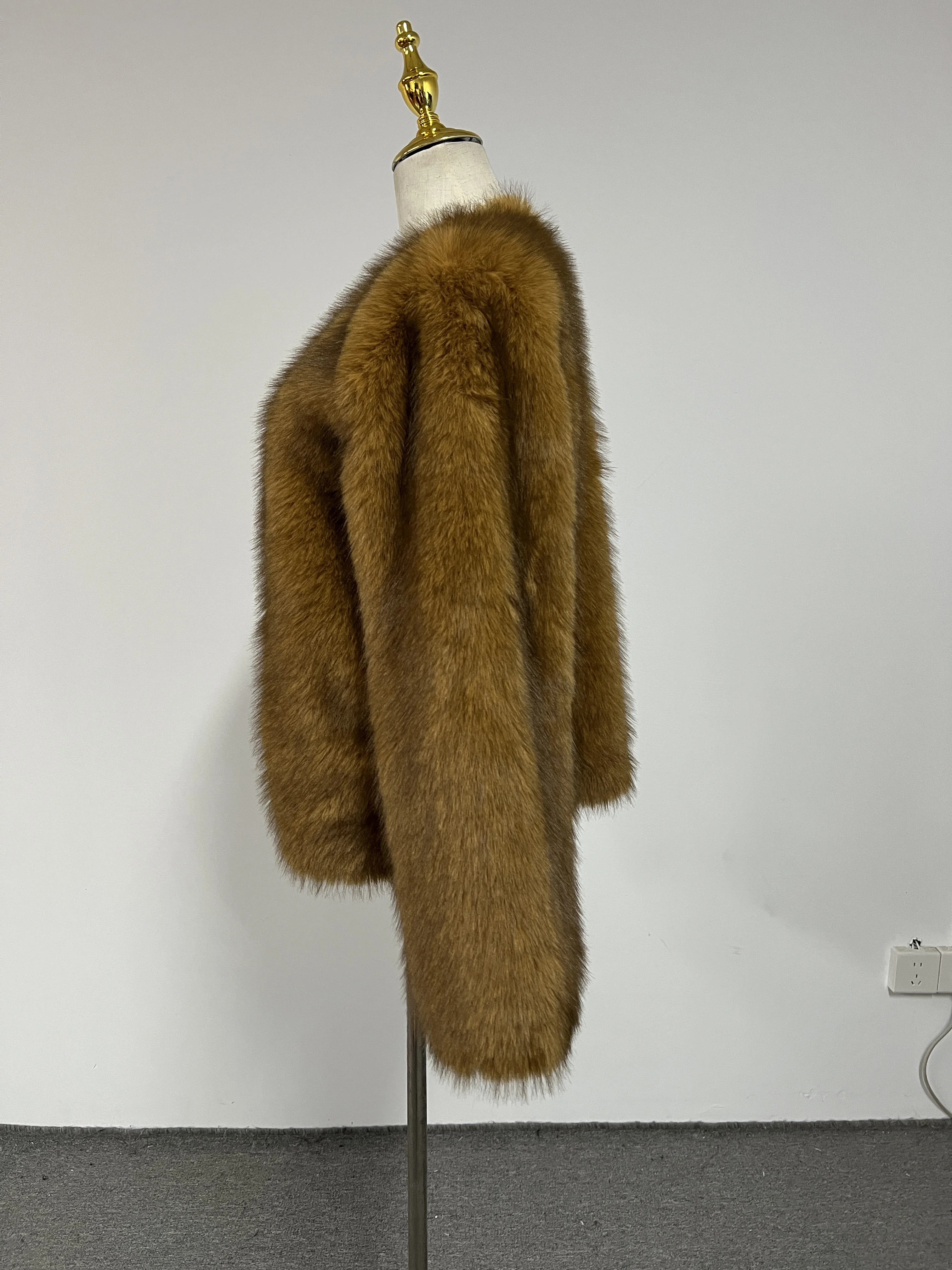 Женское цельнокрасное пальто из искусственного меха лисы в европейском и американском стиле, роскошная элегантная верхняя одежда по индивидуальному заказу, куртка насыщенных цветов, натуральная