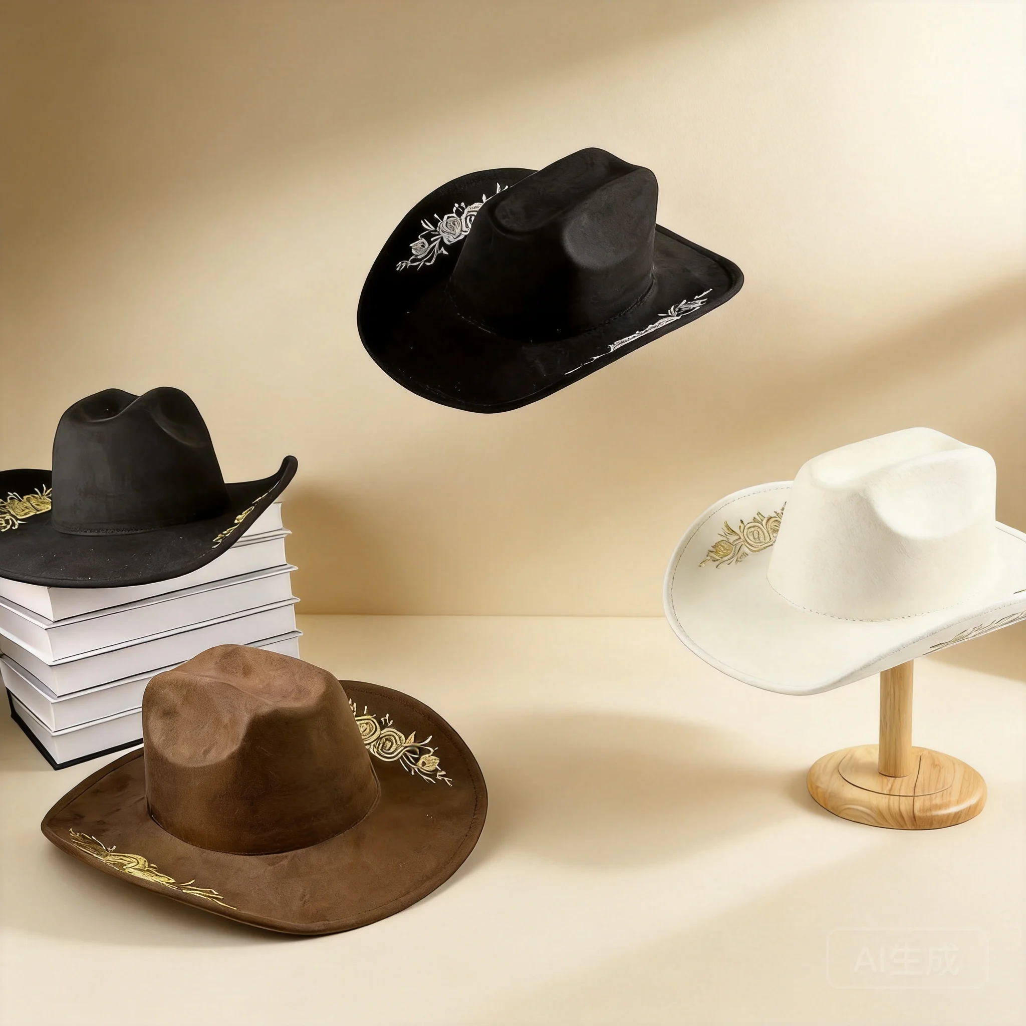 Vintage Floral Embroidered Western Cowboy Hat 100 Pct Cotton Wide Brim Unisex Retro Fedora 56 To 58 Cm Multiple Colors For Outdo