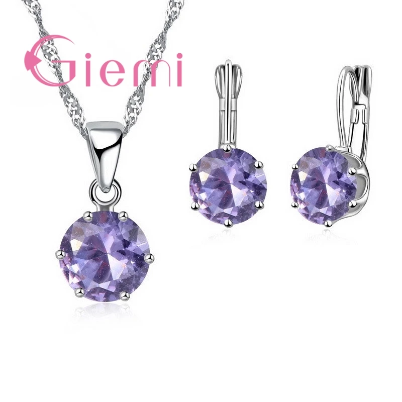 New Fashion Luxury CZ Jewelry Sets 925 Sterling Silver  Earring Pendant Necklace Set Women Anniversary  Engagement Gift