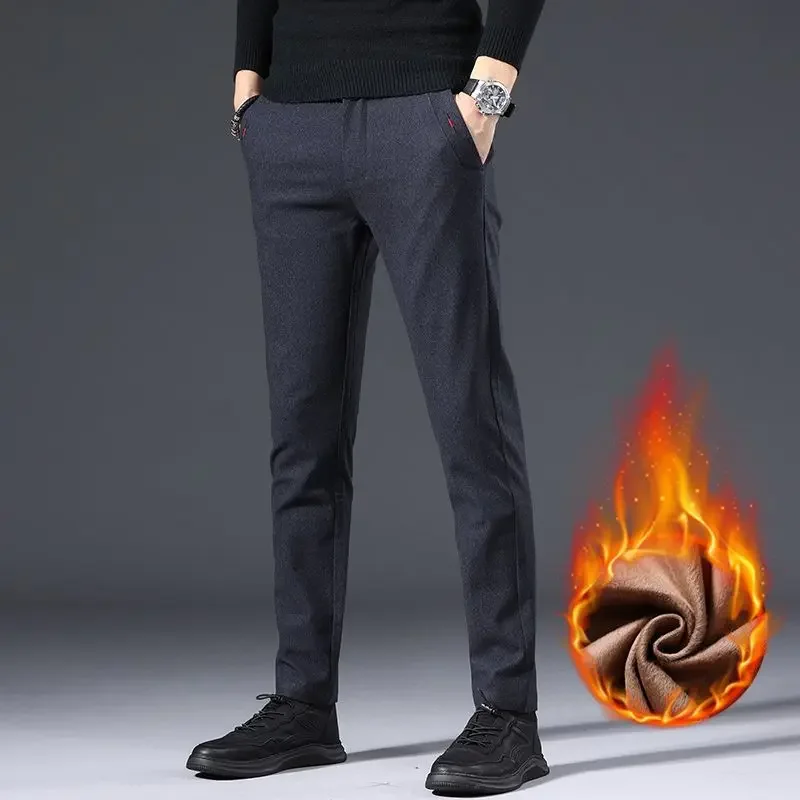 

Men Winter Casual Thickened Warm Suit Pants Male Snow Warm Plush Fleece Pants Fashion Versatile Cold Protection Trousers