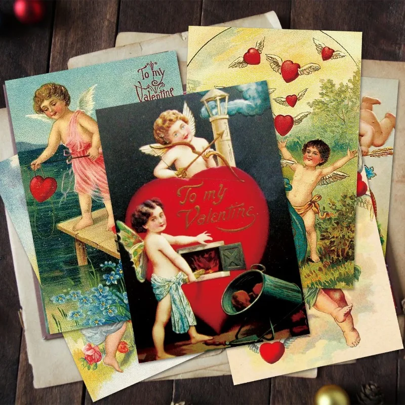 12 Sheets Valentine's Day Themed Greeting Card Happy Anniversary Love Commemorative Card Cupid Retro Postcard Party Decoration