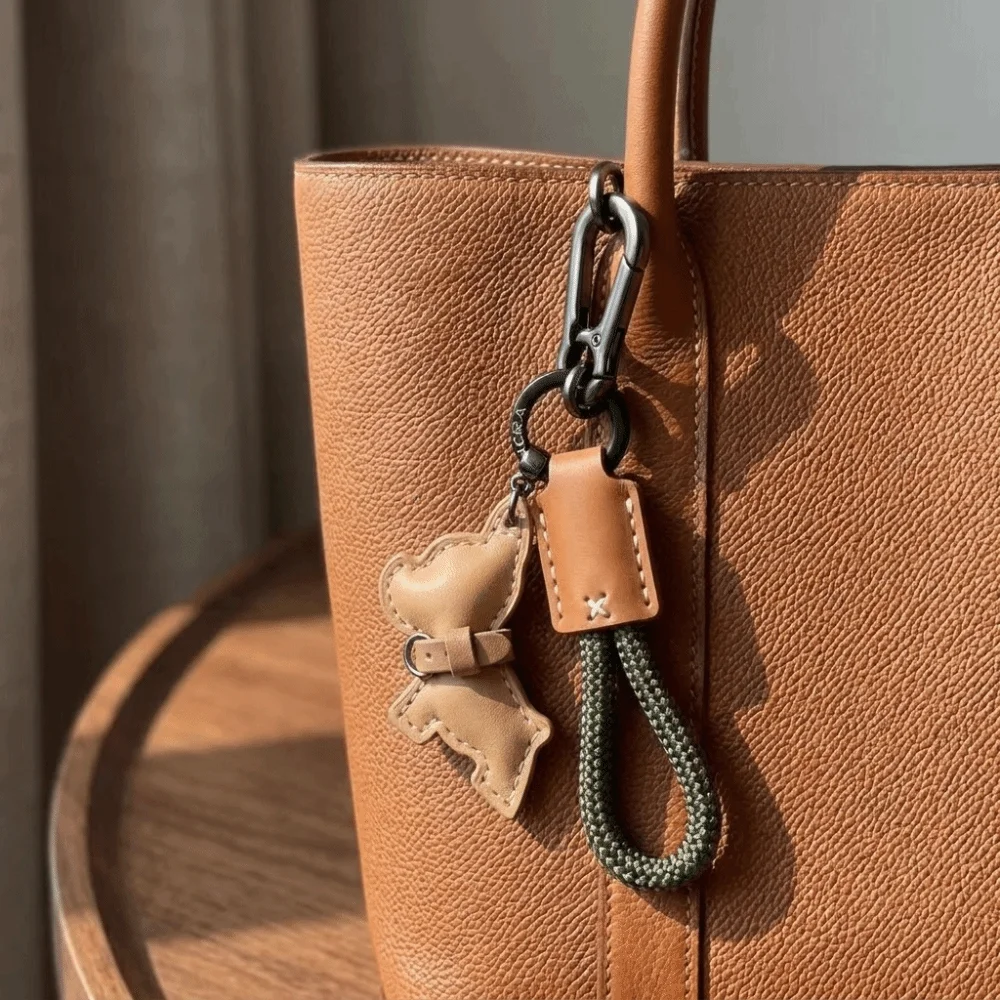 Multi-Use Bulldog Leather Keychain Braided Rope Cartoon Puppy Bag Charm D Buckle Swivel Clasp Thick Rope Keyring Holiday