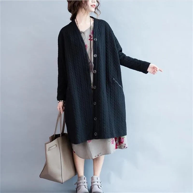2025 Women Long Cardigans Autumn Winter Open Stitch Knitting Sweater Cardigans V neck Button Oversized Cardigan Coat Female