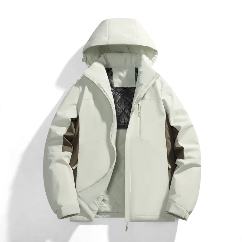 Men Down Jacket Winter Contrast Color Patchwork Male Outerwear Thicken Windproof Long Sleeve Outdoor Man Detachable Hooded Coat