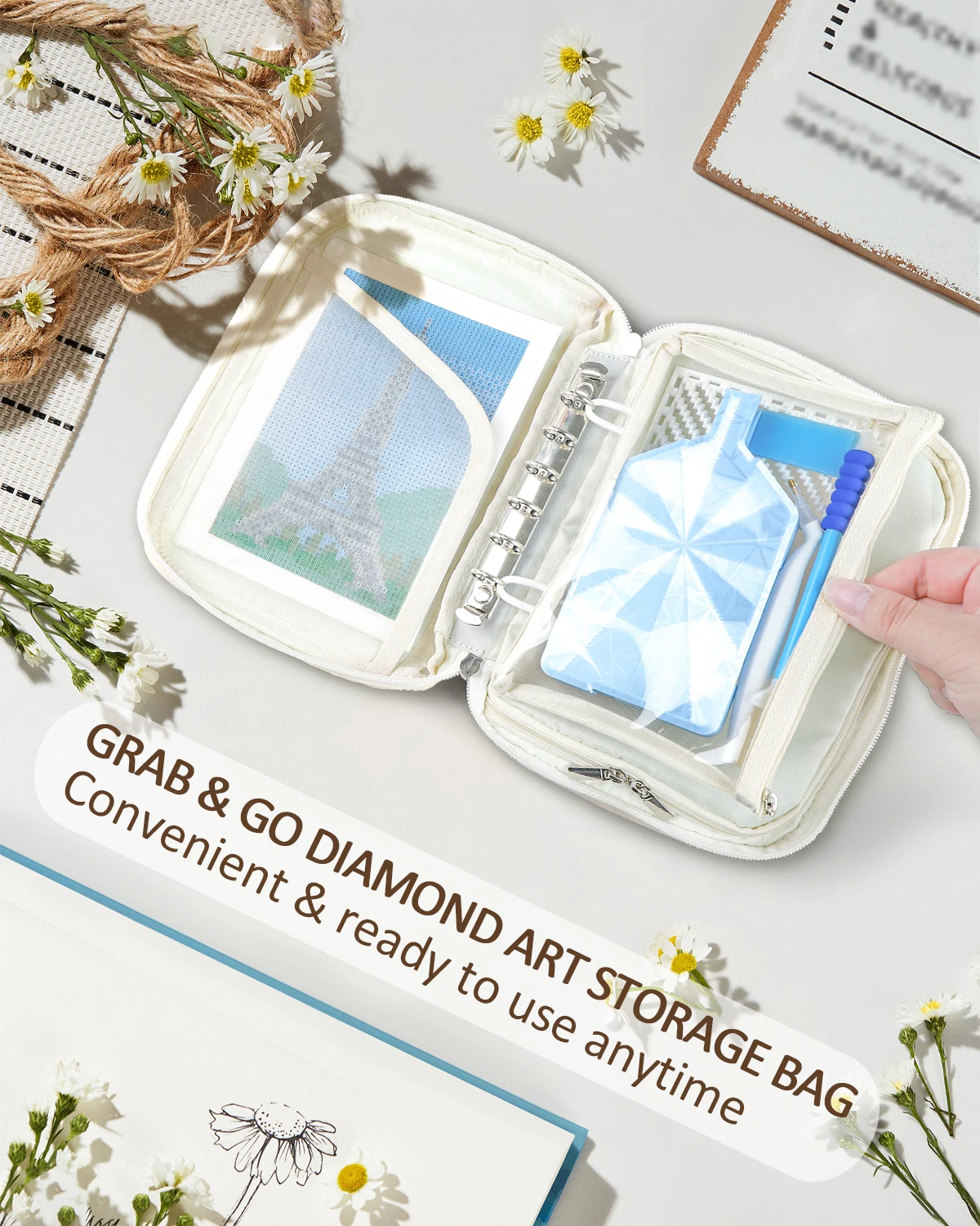 Bolsa de Almacenamiento para Arte de Diamantes Foreveryoung, 8.7"×6.1"×1.6" (22×15.5×4cm), Organizador Portátil para Kits de Pintura de Diamantes de 7 Pulgadas