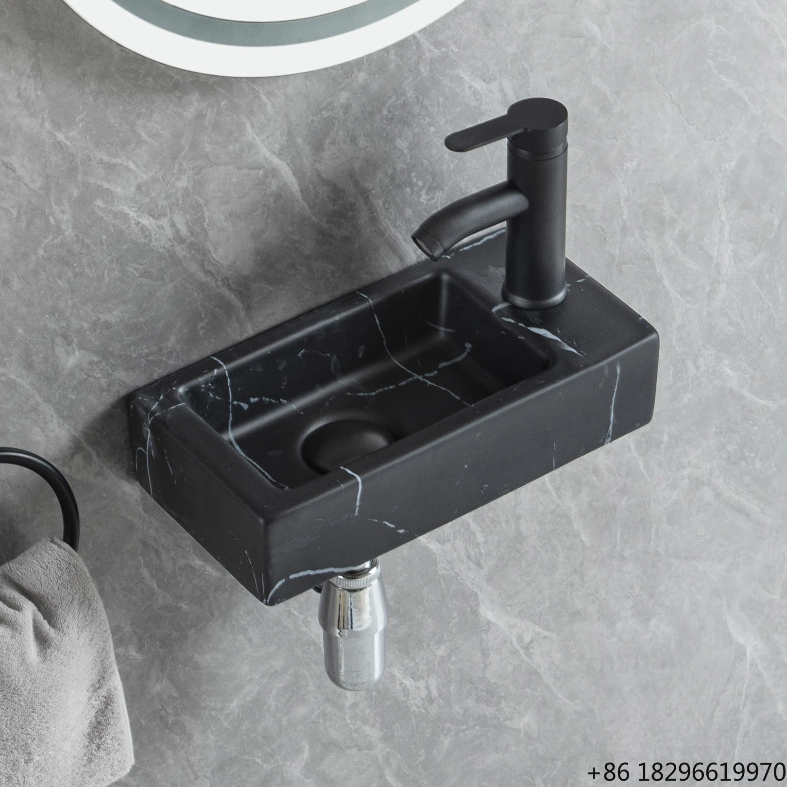 

Matte Black Rectangle Ceramic Toilet Wash Basin Wall Hung Bathroom Sink for Home Hotel