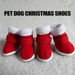 4pc,Pet Dog Shoes Christmas Shoes Snow Boots Small Dog Teddy Bichon Casual Shoes Big Red New Year Warm Pet Shoes