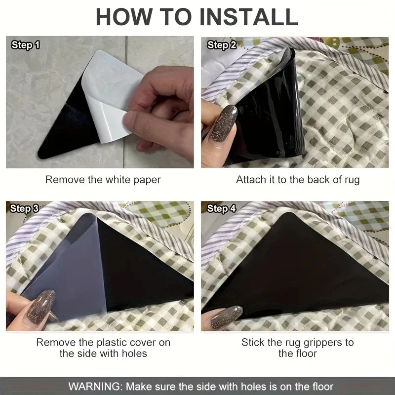 4 шт.-высококачественные нескользящие наклейки для ковров с защитой от сверления, подходящие для ковров, предотвращающие перемещение и катящиеся краев, черные