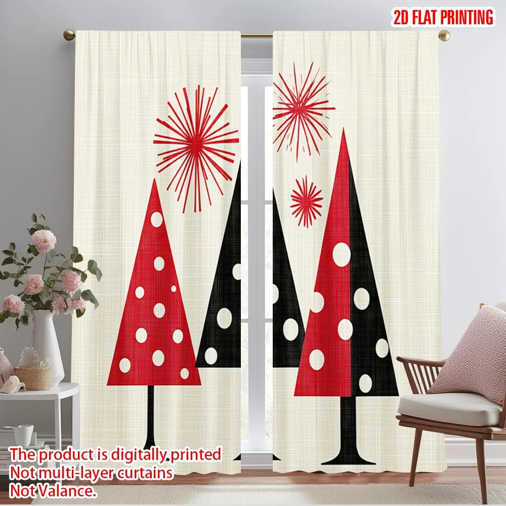 2pcs,2D plane printing Creative Curtains Buffalo Plaid Christmas Trees Snowflakes (3) Versatile 100% Polyester (without rod)