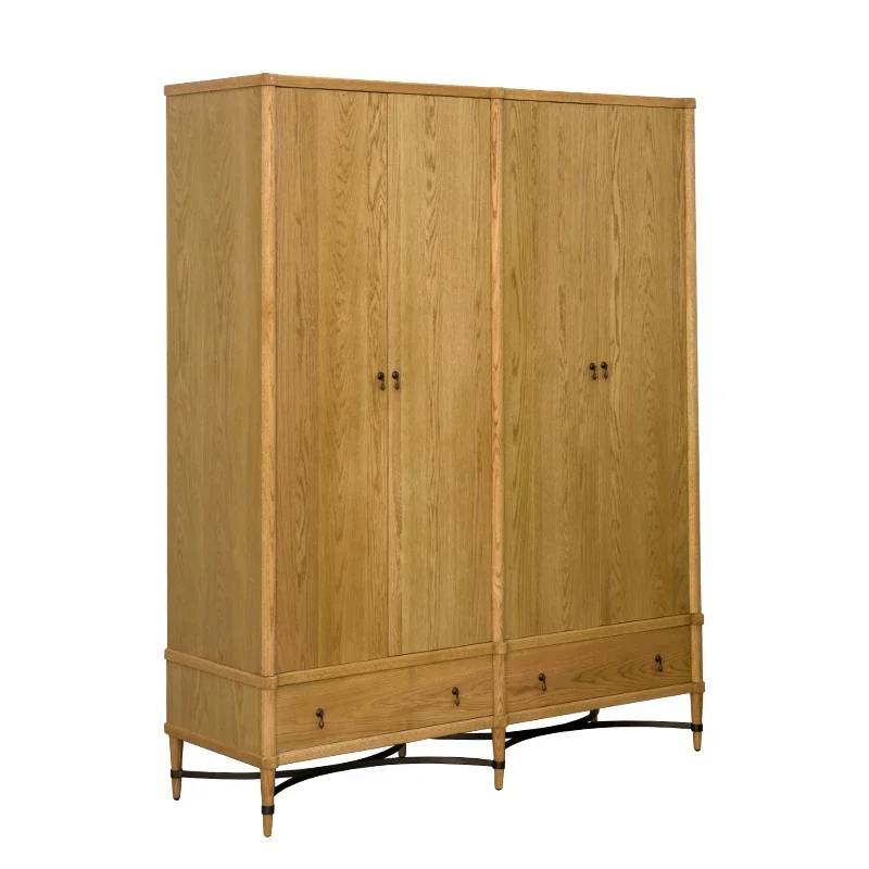 

American rural pastoral style solid wood door wardrobe bedroom multi-functional cabinet, four-door wardrobe