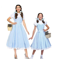 Womens Wizard Of Oz Dorothy Costume Adult Kids Fairytale Character Blue Gingham Maid Dress Outfit Cosplay Halloween Costumes