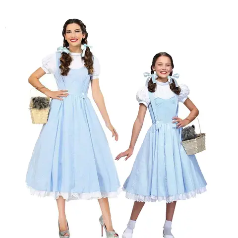 Womens Wizard Of Oz Dorothy Costume Adult Kids Fairytale Character Blue Gingham Maid Dress Outfit Cosplay Halloween Costumes