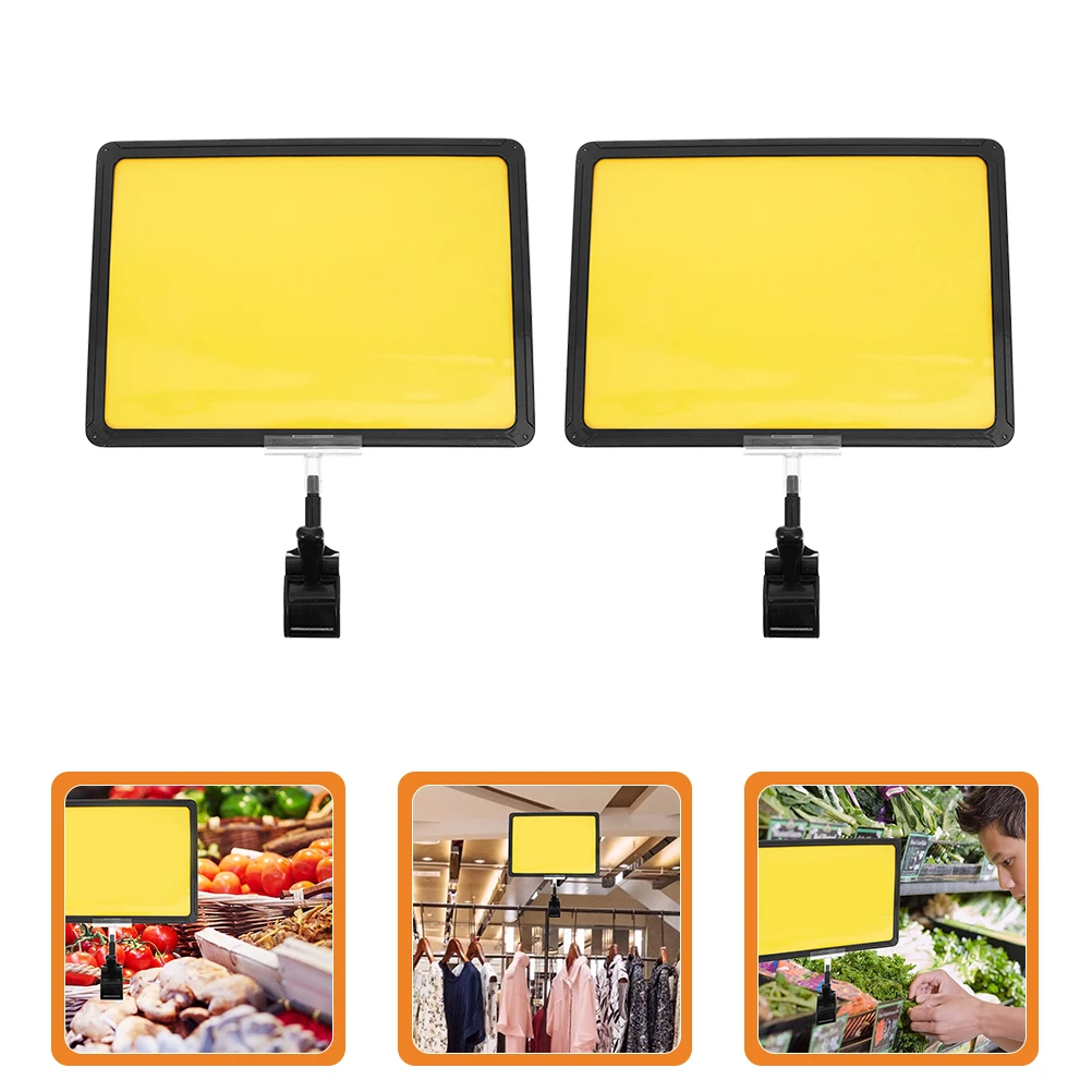 

2Pcs A4 Price Label Holder ABS Plastic Clip Rotating Design Erasable PVC Sign Display for Supermarket Table Shelf Use