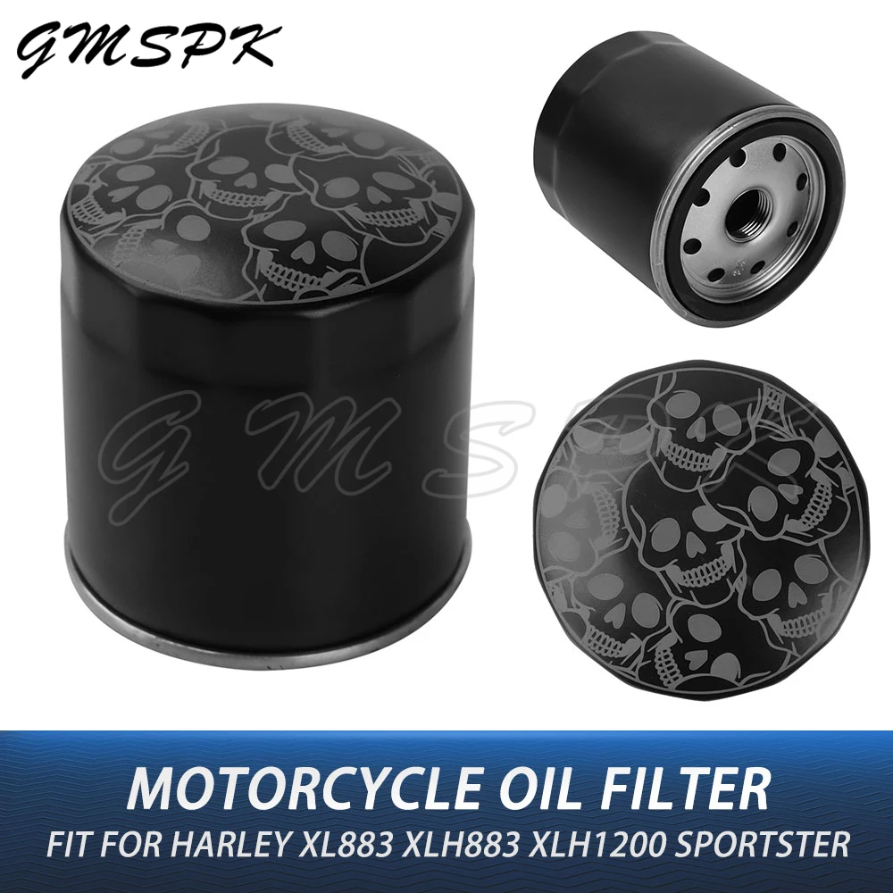 Skull Printed Motorcycle Oil Filter Fit for Harley XL883 XLH883 XL883R/N/L XLH1100 XL1000 XLS1000 XLH1200 Sportster XR1200 XL50