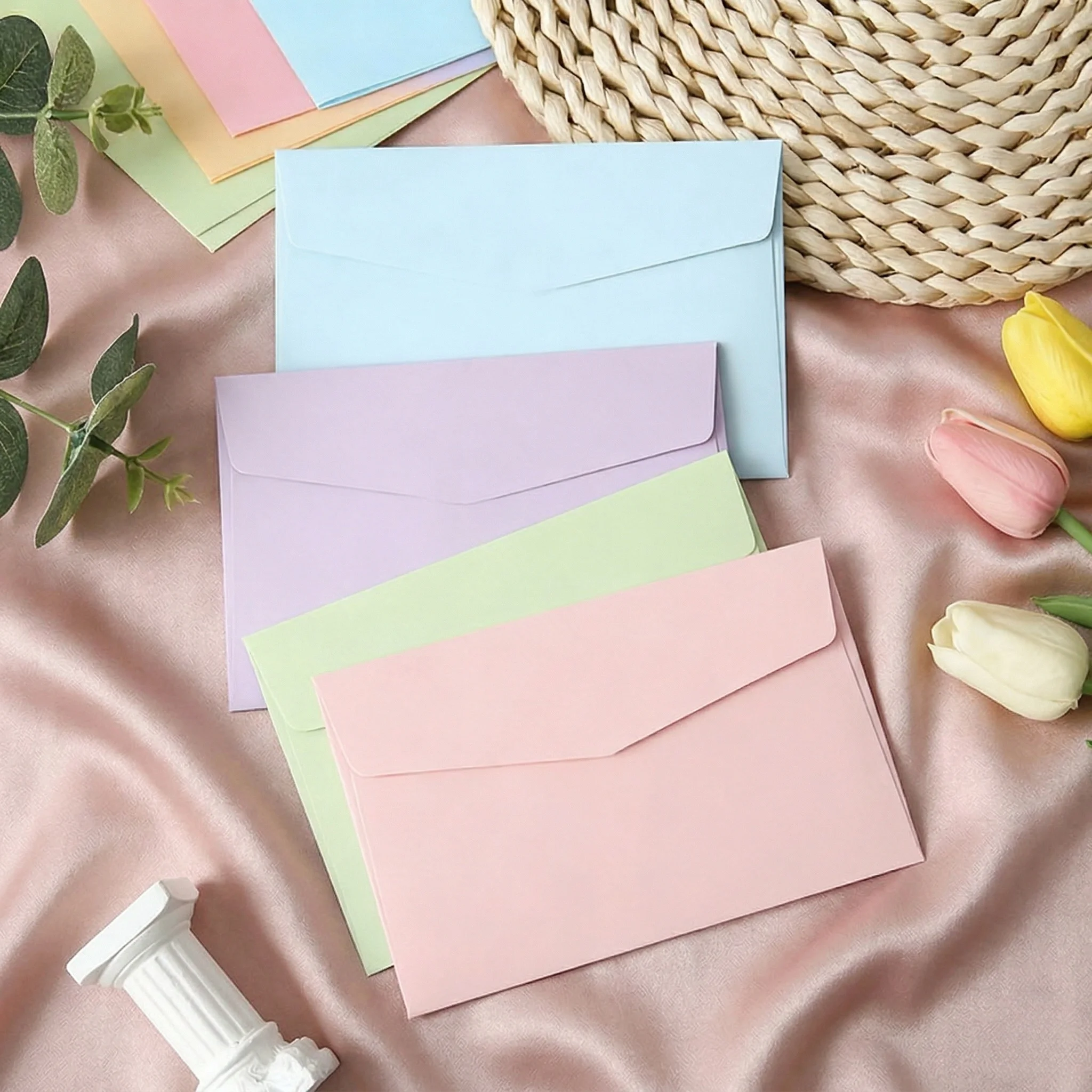 50pcs Macaron Color Blank Western Envelopes Colored Cardstock for Postcard Storage Wedding Birthday Baby Shower Graduation Cards