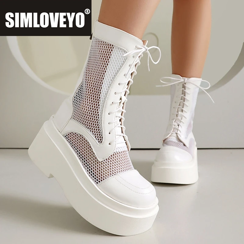 

SIMLOVEYO Летние ботинки в стиле панк, высокая платформа 5 см, каблук 8 см, сетчатая дышащая удобная женская обувь с ремешком, большой размер 44, черные