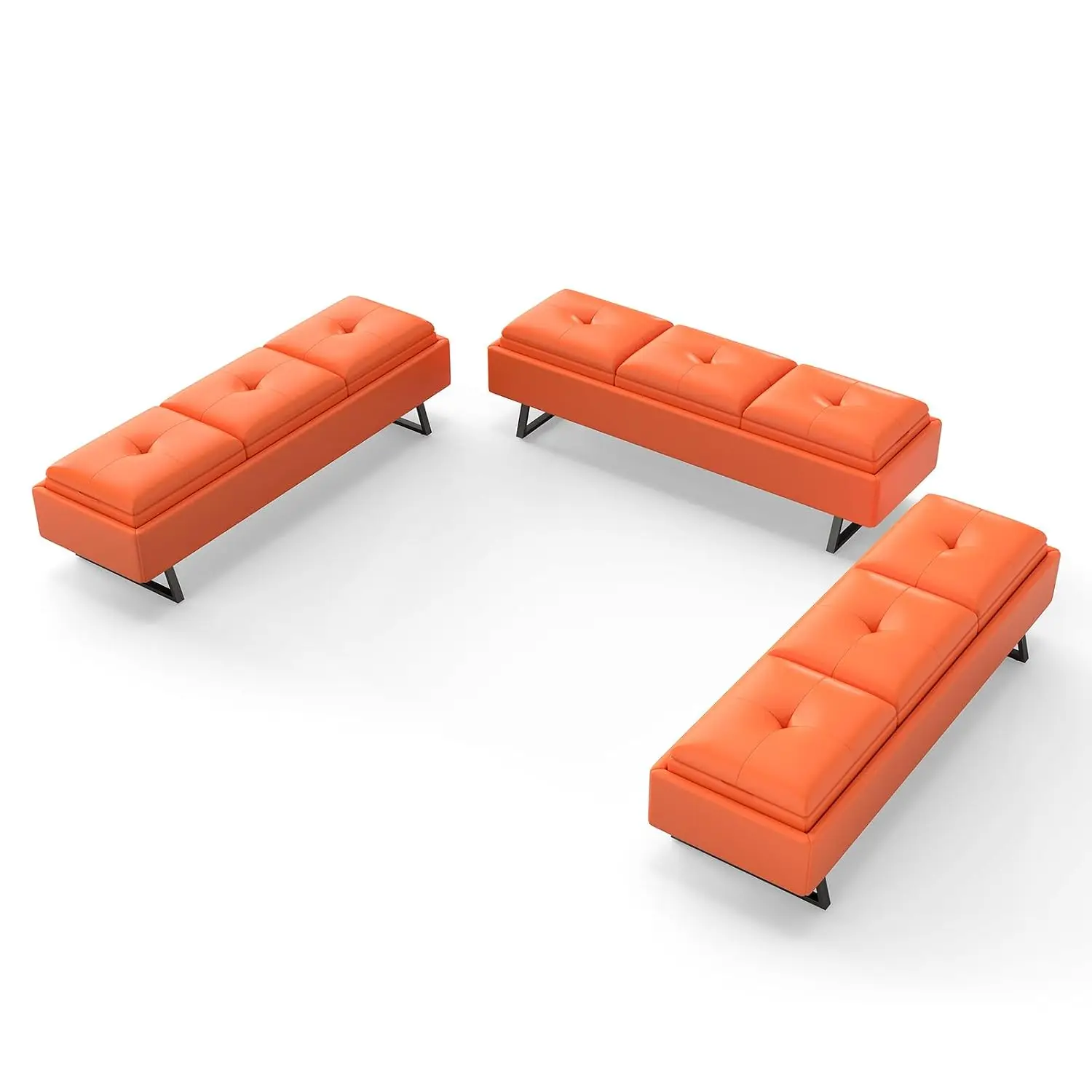 Leather Waiting Room Bench 9-Seat Reception Seating With Cushion, Office Lobby Furniture For Salon & Shop, Customized