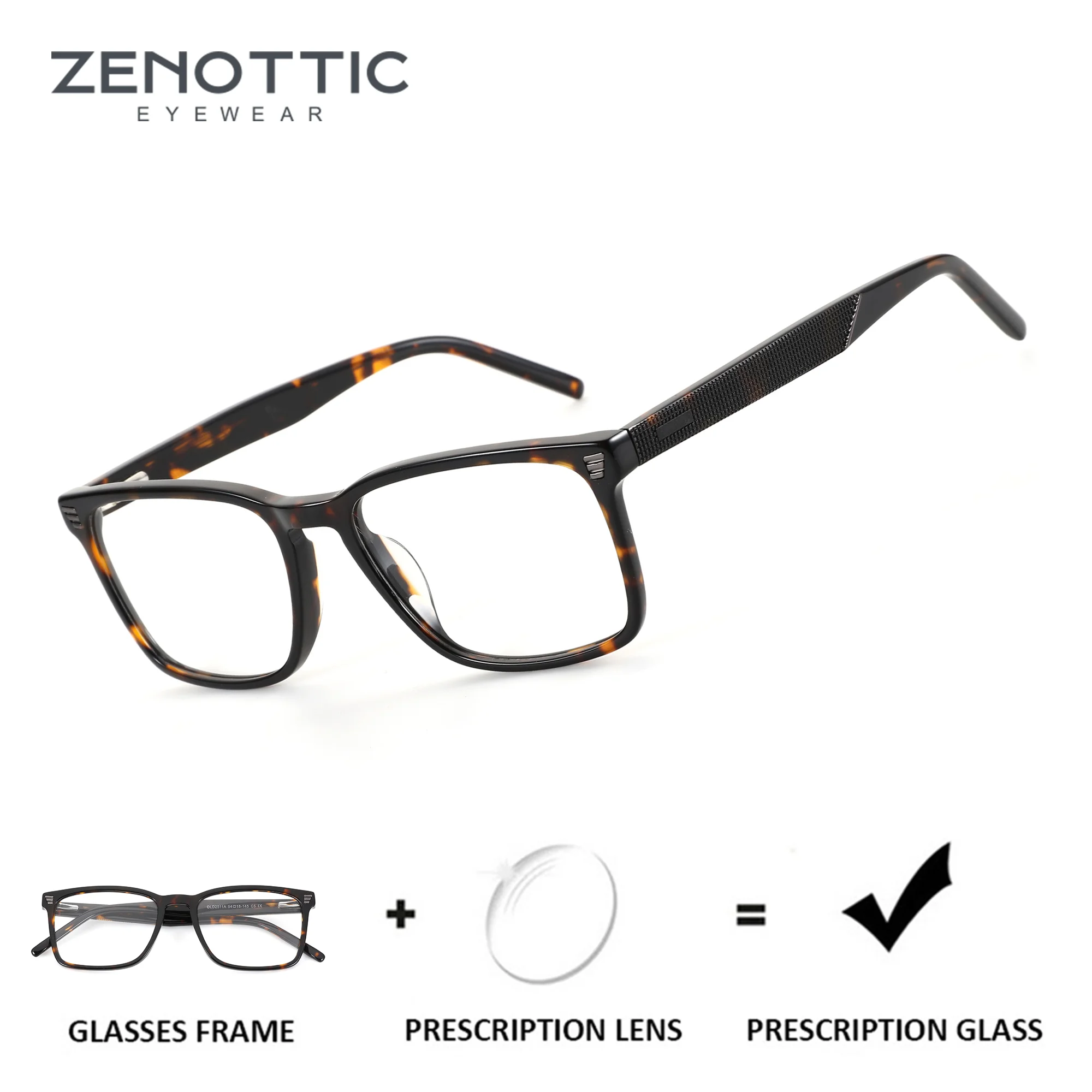 

ZENOTTIC (S Size) Men's Trendy Square Custom Prescription Glasses Acetate Progressive/Myopia Optical Lenses With Recipe
