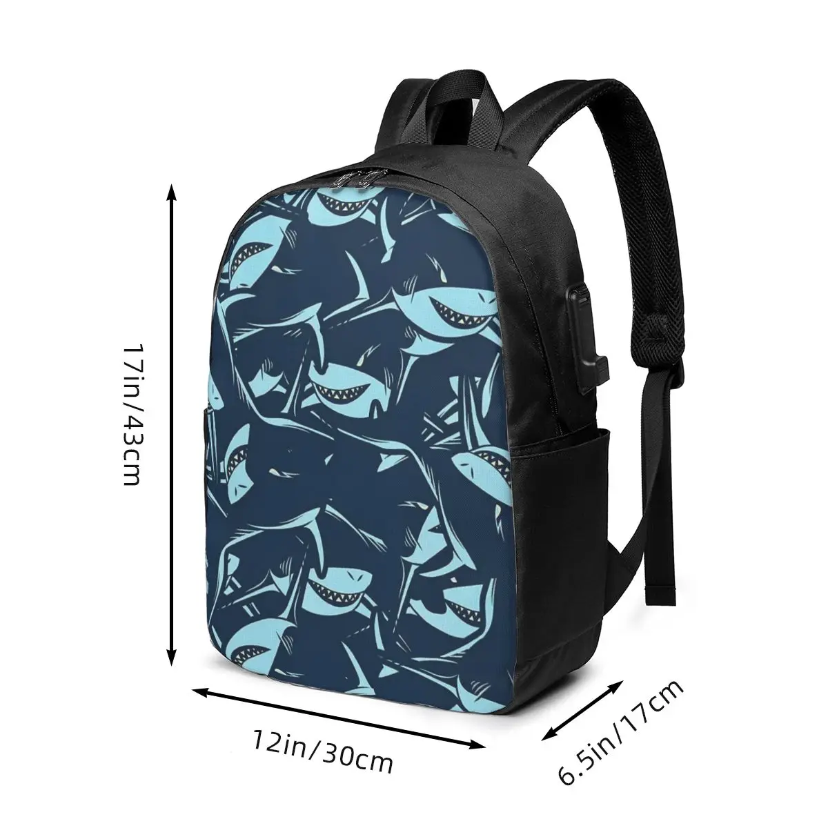 Blue Cartoon Shark Animal Pattern Backpack Travel Notebook Bag Computer College Student School Bag Laptop Shoulder Bags