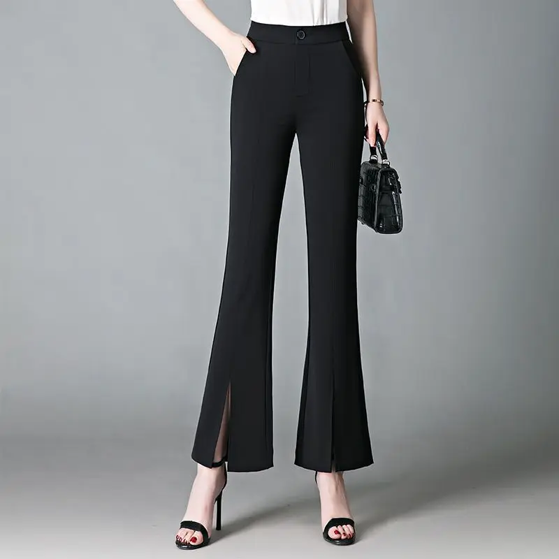 Women's 2024 Summer Thin High Waist Solid Color Button Zipper Straight Bootcut Fashion Slim-fitting Versatile Casual Suit Pants