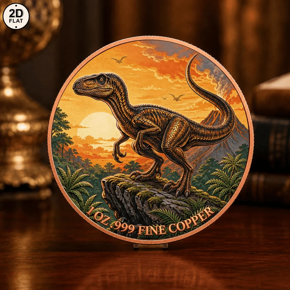 1pc Dinosaur Velociraptor 1oz .999 Fine Copper Challenge Coin Prehistoric Raptor Dinosaur Collectible Medal Dinosaur Fans Gifts