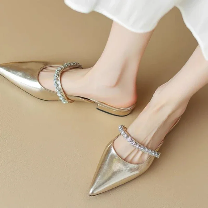 2024 New Women\'s Summer Slim Heel Pointed High Heel Rhinestone Slippers Women Heels Luxury Women\'s Shoes