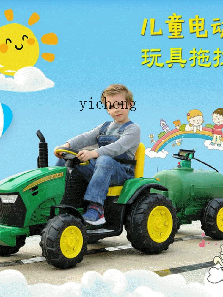 YY Children\'s Electric Tractor with Bucket and Can Can Sit Four-Wheel Toy Tractor