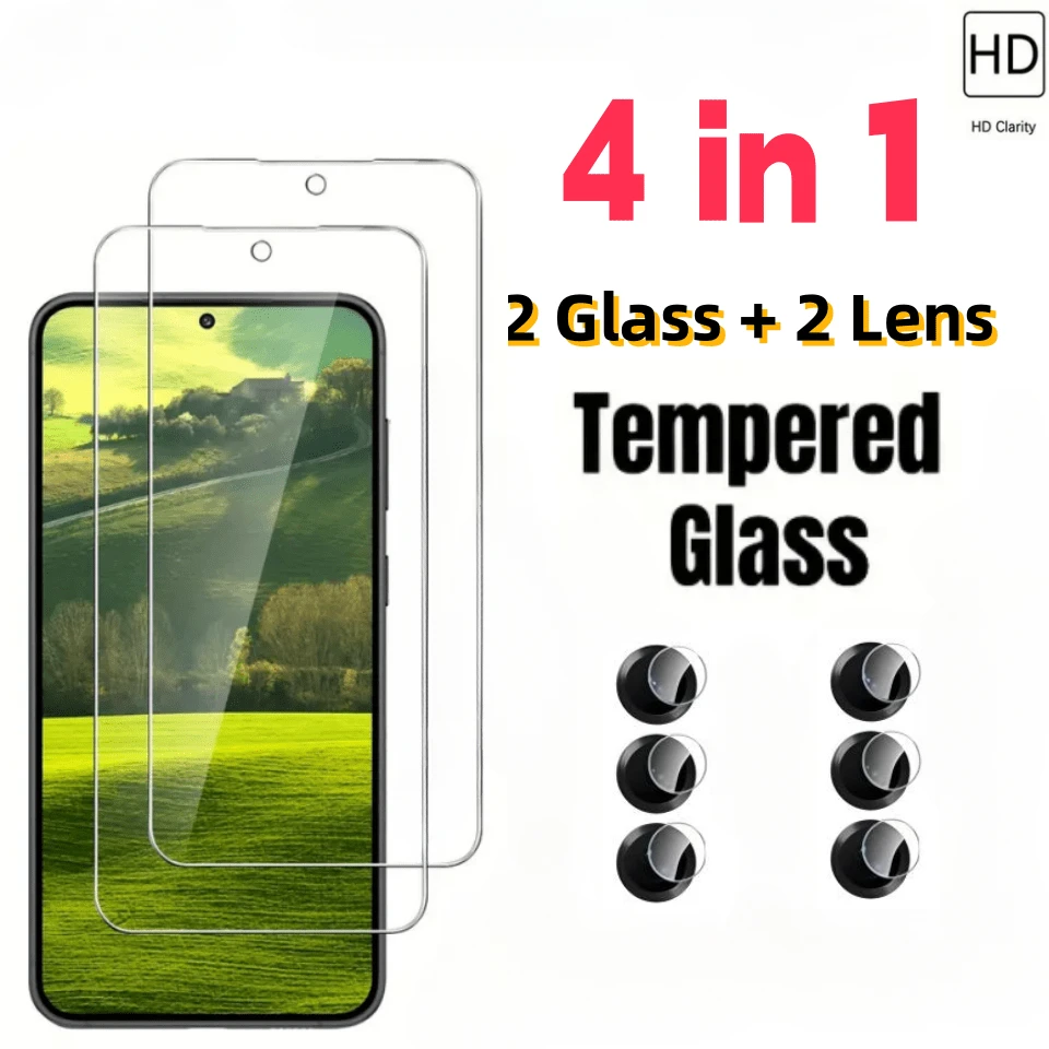 

4-in-1 HD Tempered Glass For Samsung A13 A15 A23 A25 A26 A35 A36 A54 Camera Lens Film For Samsung A24 A34 A53 A55 A56 A73 5G