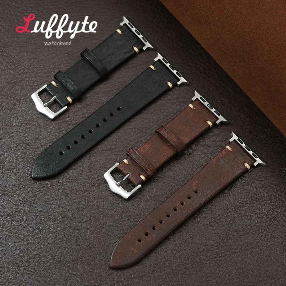 Retro-Armband für Apple Watch 10, 9, 8, 7, 6, 5, 4, 3, Ultra SE 2, echtes Rindslederarmband für Iwatch 49/46/45/44/42/41/40/38 mm