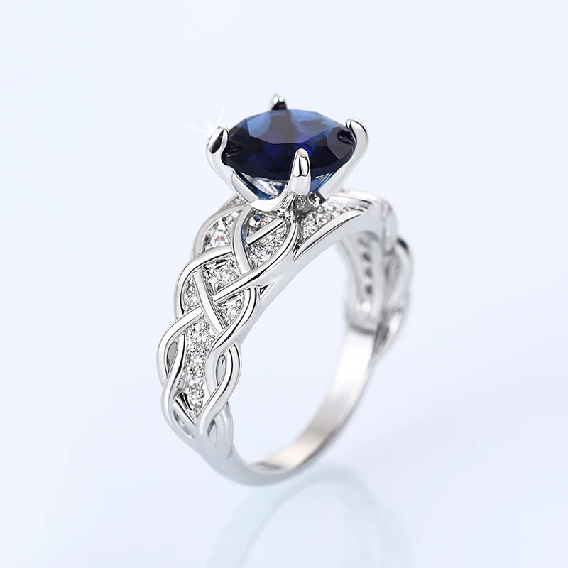 Huitan Neu gestaltete edle blaue CZ-Ringe für Verlobung, Ehering, Zubehör, Temperament, Höhlenmuster, Schmuck, Geschenk