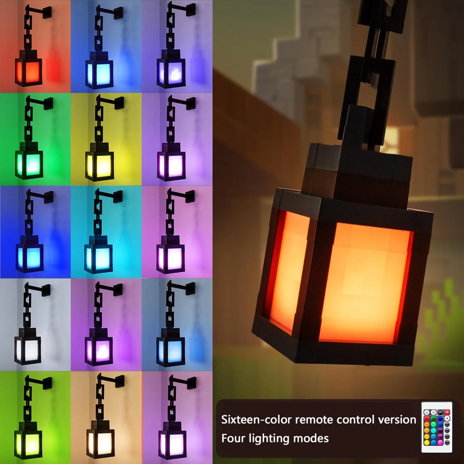 

2/1pcs Pixel Style Night Light 16 Colors Lantern DIY Festival Atmosphere Interior Decoration Portable Lantern Tabletop Ornament