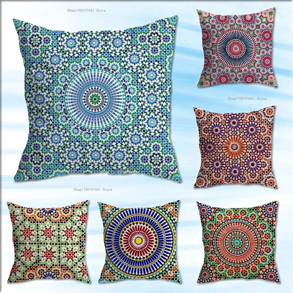 

M-Moroccan Tile style Pillow Case For Sofa Decor Car Office Room Printing Cushion Cover Decorations and Protector