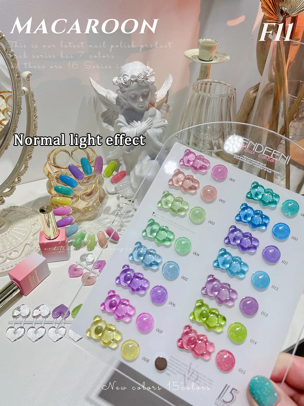 Vendeeni 15 Farben/Set Glitzer-Broken-Diamond-Gel-Nagellack Semi-Permanent Macaron Flash UV Soak-Off Gel-Lack mit Display – Detail 3
