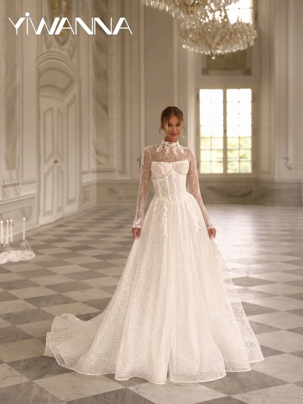 

Струруемый корсет, кружевное свадебное платье трапециевидной формы с бисером, свадебное платье со съемным шлейфом и длинными рукавами, платья цвета слоновой кости по индивидуальному заказу для невесты