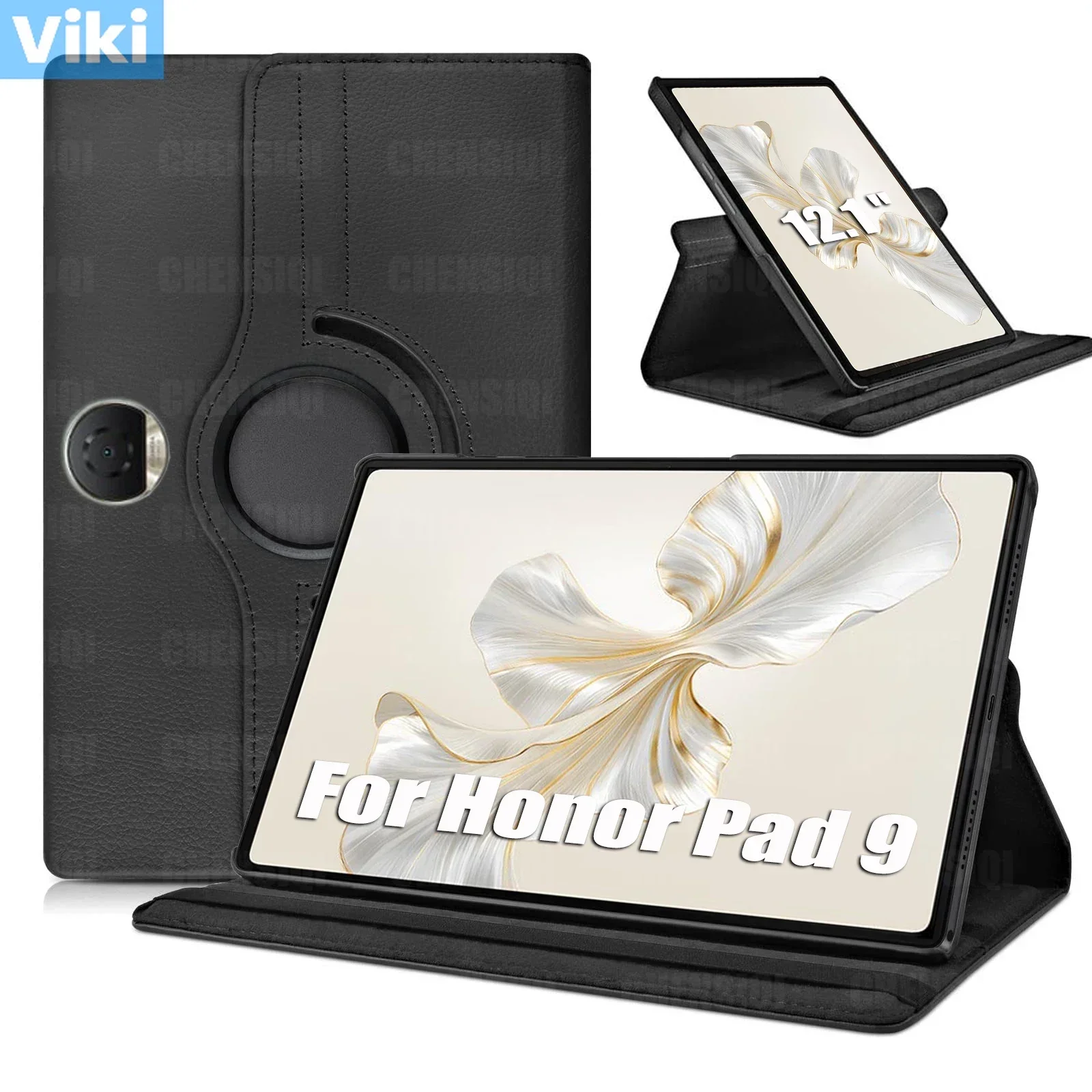 Case for Honor Pad 9 (12.1 inch) 2023 PU Leather Cover Sleep Wake Function 360 Rotating Stand Protective Shell