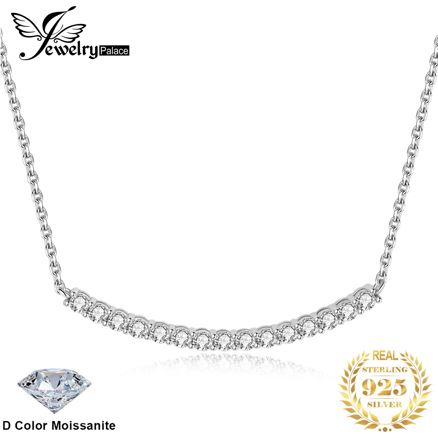 

JewelryPalace Moissanite D Color Total 0.9ct 925 Sterling Silver Necklace for woman Luxury Choker 45cm Yellow Rose Gold Plated