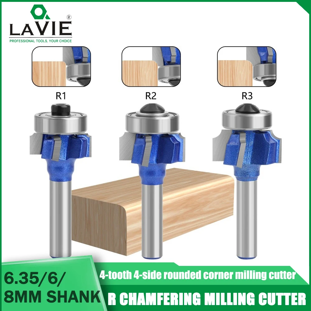 

LAVIE 6/6.35/8mm Shank 4 Flutes Router Bit Set Woodworking Milling Cutter R1 R2 R3 Trimming Edge Router Bits Wood Cnc Mill Tools