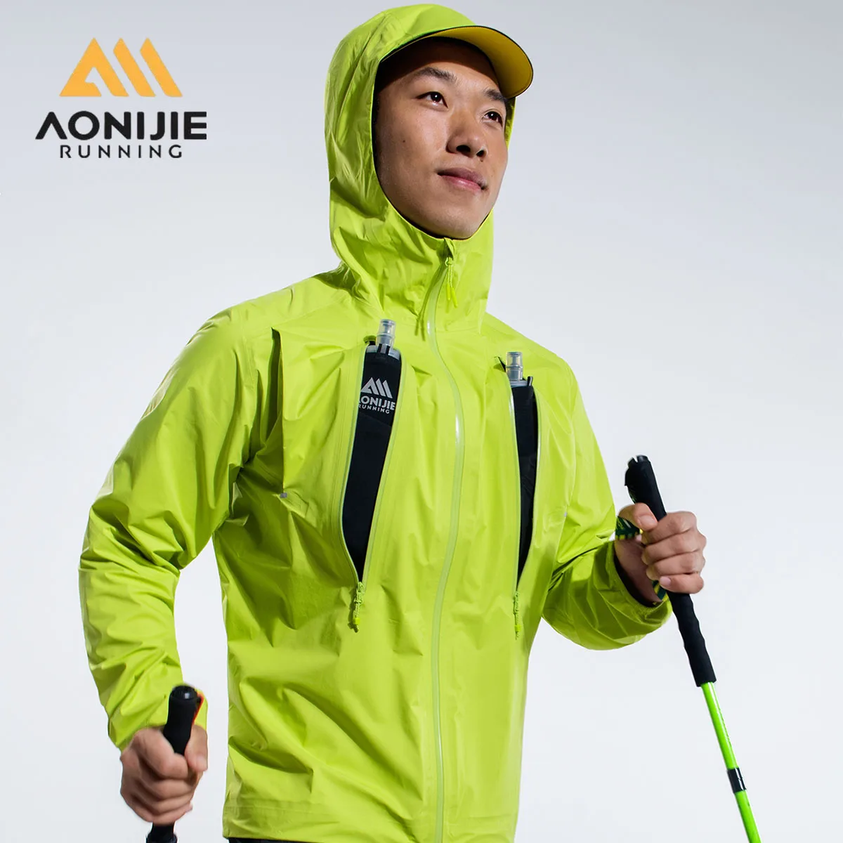 AONIJIE FM5216 Lightweight Waterproof Running Jacket Hood Reflective Details Breathable Design for Outdoor Rain Protection