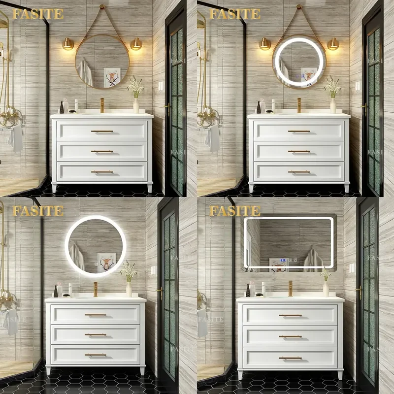 For Nordic Oak Solid Wood Bathroom Cabinet Modern Simple Hand Washbasin Vanity Unit with Sink Storage Combo for Home Decor