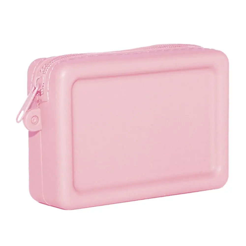 Simple Silicone Organizer Cosmetic Bag Smooth Zipper Waterproof Wallet Coin Purse Macaron Color Earphone Bag Women Girls