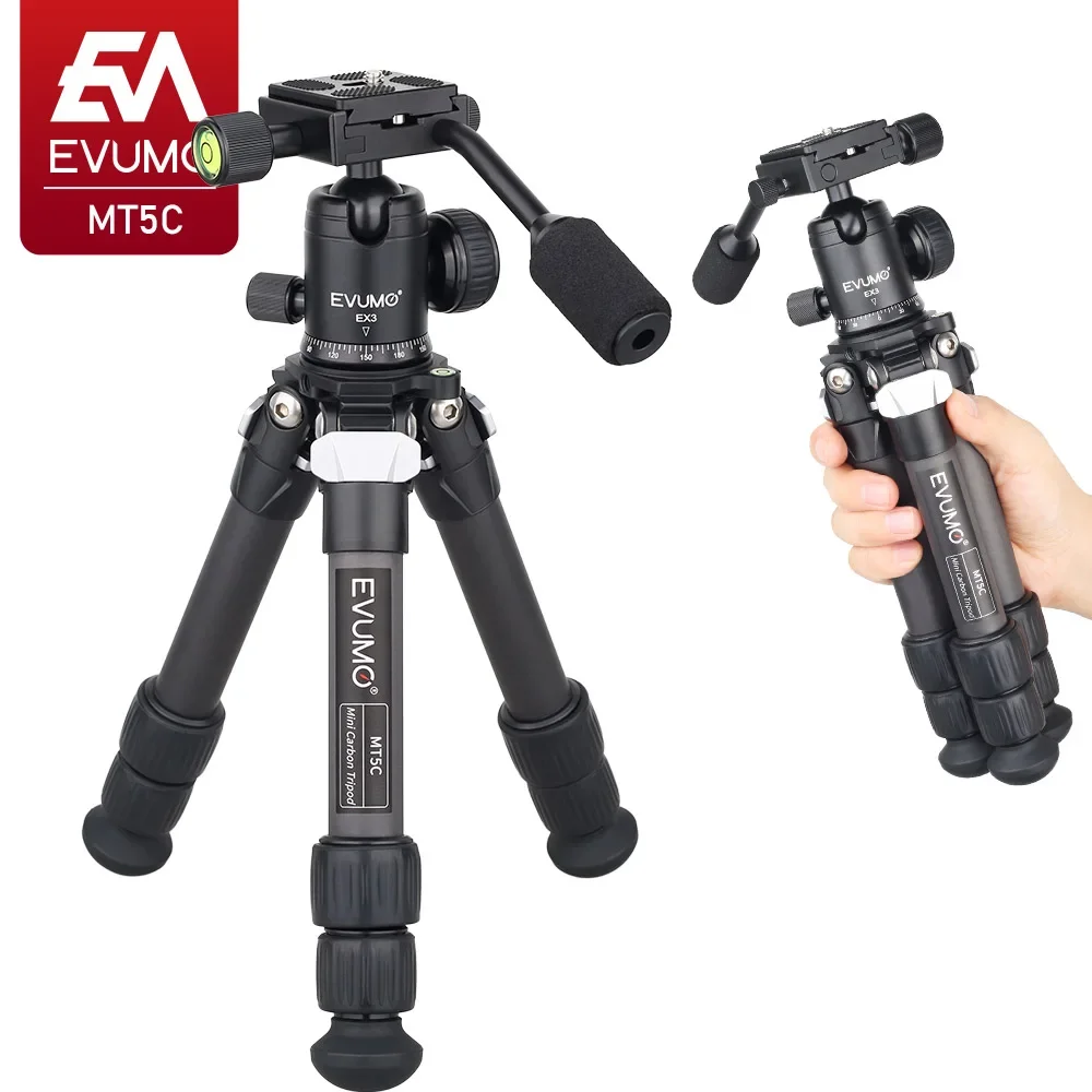 EVUMO MT5C Portable Mini Tripod Profesional Carbon Fiber Stand Live Video Recording For Universal SLR Camera Phone Max Load 10kg