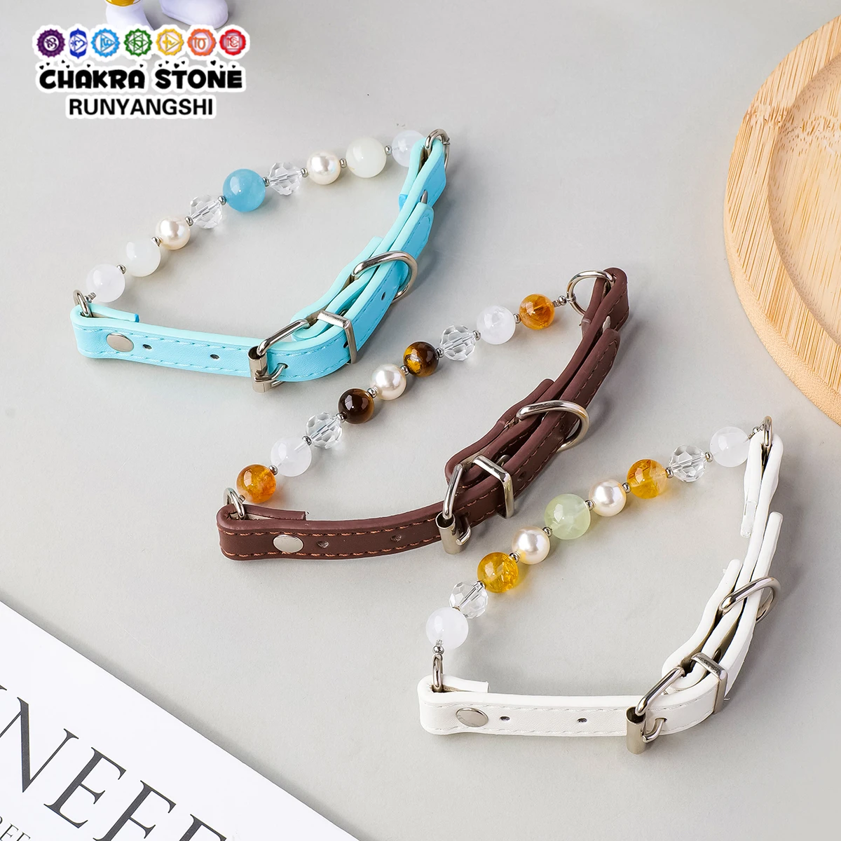 1PC  Natural Crystal Pet Collar, Aquamarine & Agate Crystal Necklace for Cats and Dogs