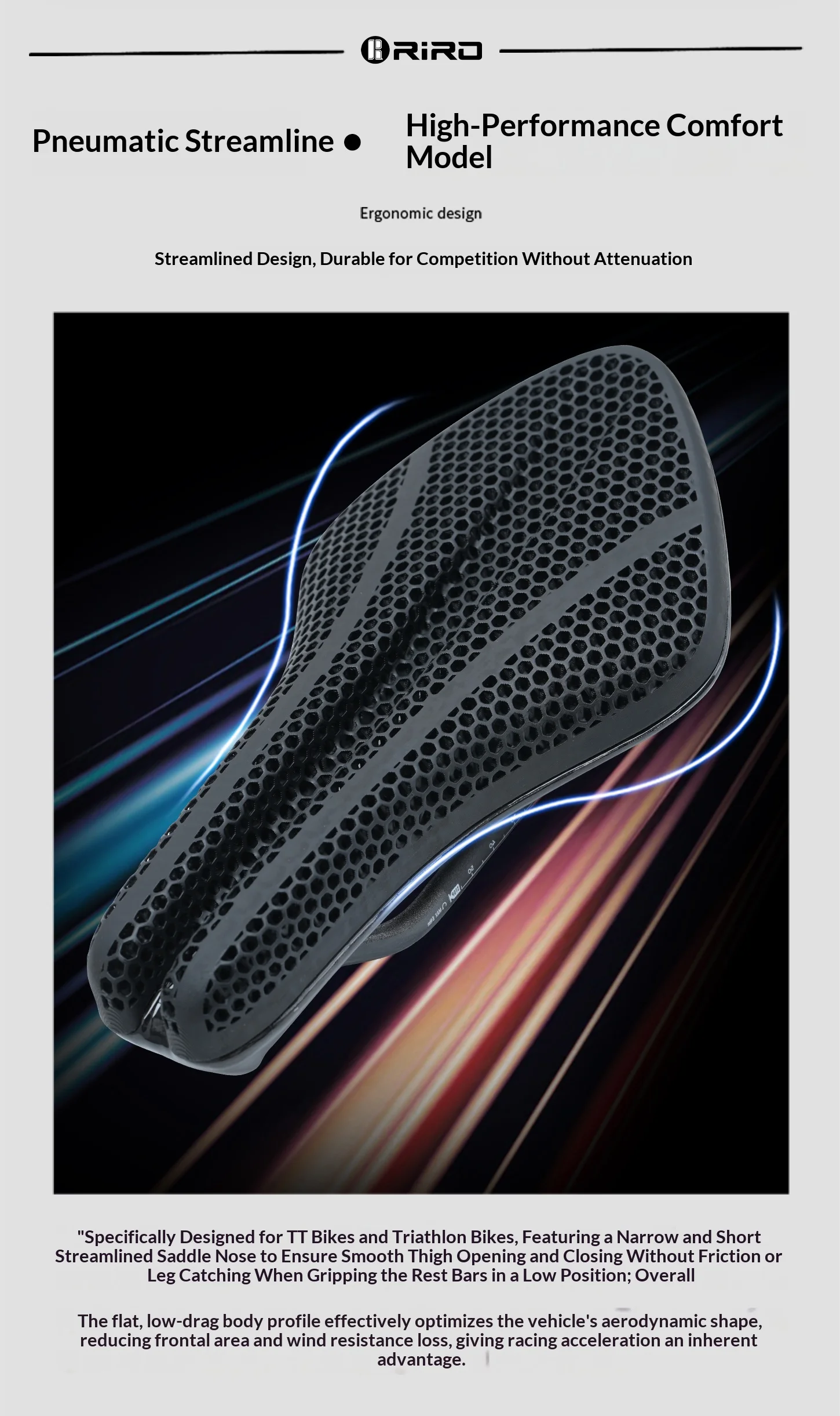 RIRO Carbonfaser 3D-gedruckter Fahrradsattel, hohl, TT Triathlon Fahrradsitz, ultraleicht, Carbon-Schienen, ergonomisch, atmungsaktiv, Rennradteile – Detail 3