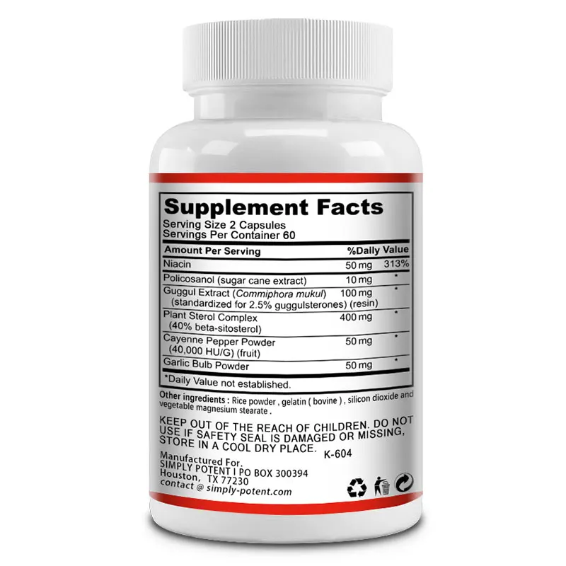 Cholesterol Support Supplement - Helps Burn Fat, Promotes Weight Loss, Reduces Appetite, Promotes Blood Flow, Fights Bacteria